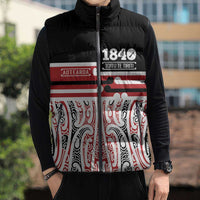 Personalised Toitu Te Tiriti Aotearoa 1840 Sleeveless Puffer Jacket Red Kowhaiwhai Puhoro - Polynesian Pride