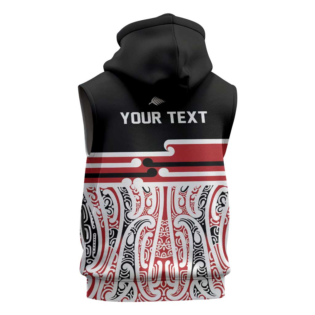 Personalised Toitu Te Tiriti Aotearoa 1840 Sleeveless Zip Hoodie Red Kowhaiwhai Puhoro - Polynesian Pride