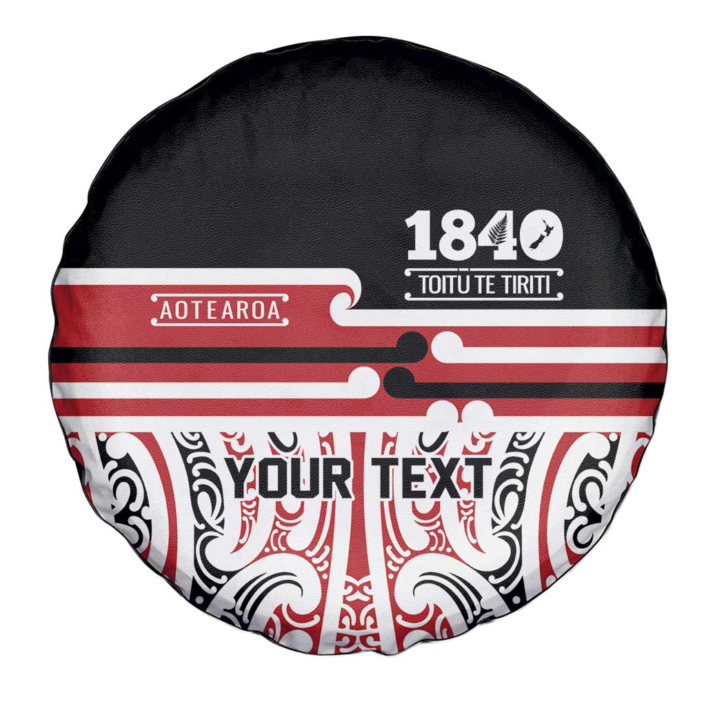 Personalised Toitu Te Tiriti Aotearoa 1840 Spare Tire Cover Red Kowhaiwhai Puhoro - Polynesian Pride