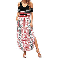 Personalised Toitu Te Tiriti Aotearoa 1840 Summer Maxi Dress Red Kowhaiwhai Puhoro - Polynesian Pride