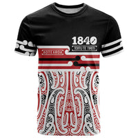 Personalised Toitu Te Tiriti Aotearoa 1840 T Shirt Red Kowhaiwhai Puhoro LT9 Black - Polynesian Pride