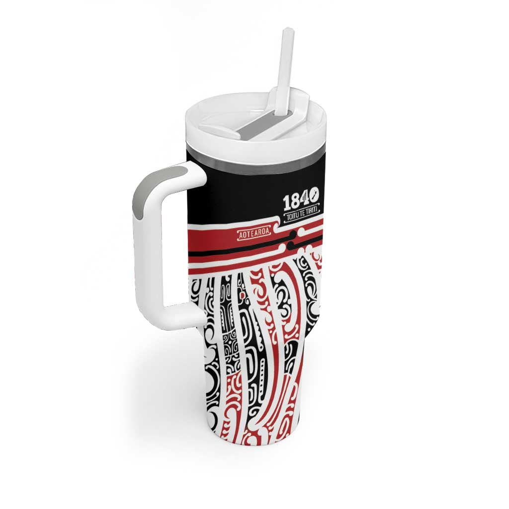 Personalised Toitu Te Tiriti Aotearoa 1840 Tumbler With Handle Red Kowhaiwhai Puhoro LT9 - Polynesian Pride