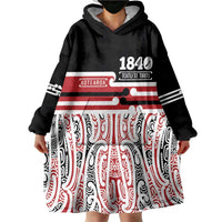 Personalised Toitu Te Tiriti Aotearoa 1840 Wearable Blanket Hoodie Red Kowhaiwhai Puhoro - Polynesian Pride