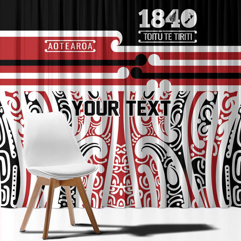 Personalised Toitu Te Tiriti Aotearoa 1840 Window Curtain Red Kowhaiwhai Puhoro - Polynesian Pride