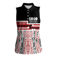 Personalised Toitu Te Tiriti Aotearoa 1840 Women Sleeveless Polo Shirt Red Kowhaiwhai Puhoro - Polynesian Pride