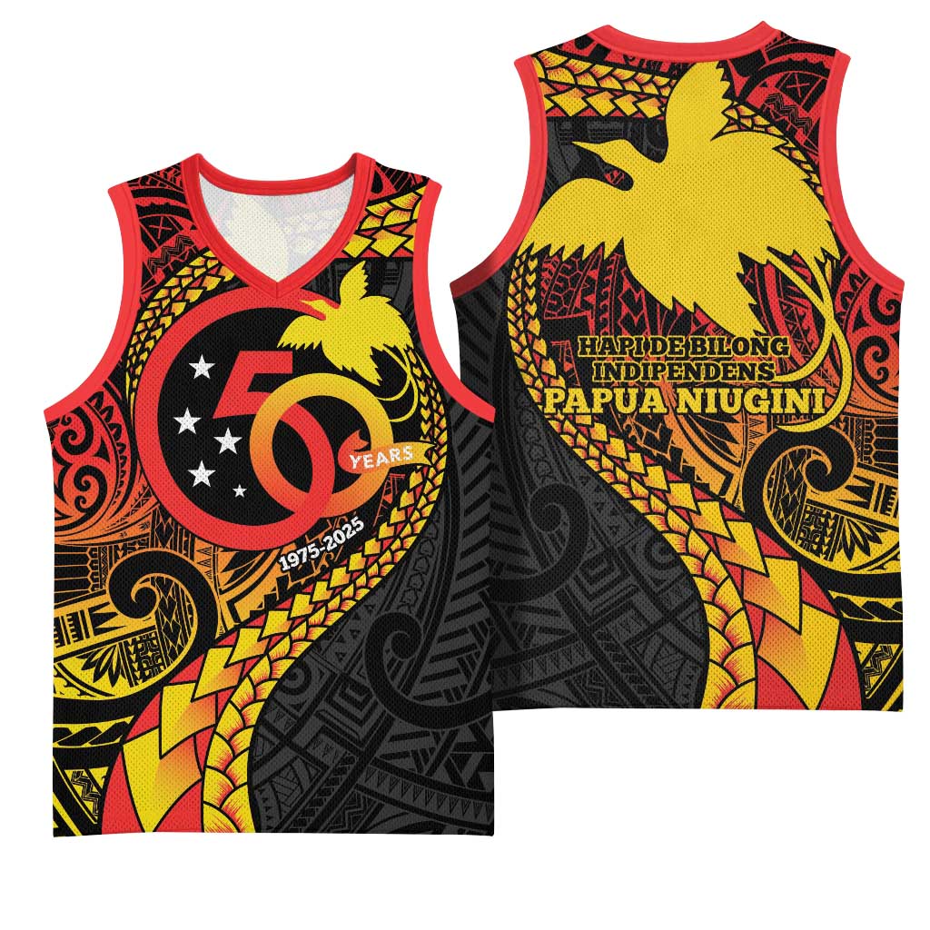 Papua New Guinea Tribal Tattoo Basketball Jersey 50th Independence Anniversary - Polynesian Pride
