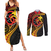 Papua New Guinea Tribal Tattoo Couples Matching Summer Maxi Dress and Long Sleeve Button Shirt 50th Independence Anniversary