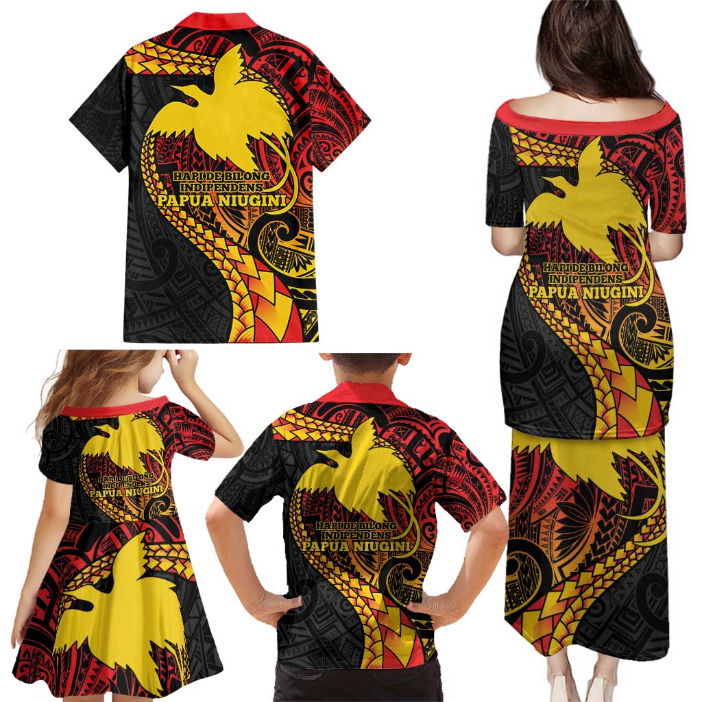 Papua New Guinea Tribal Tattoo Family Matching Puletasi and Hawaiian Shirt 50th Independence Anniversary