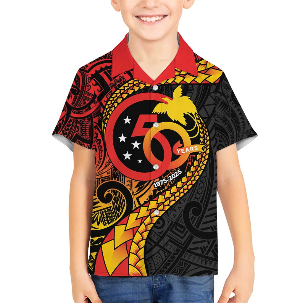 Papua New Guinea Tribal Tattoo Family Matching Tank Maxi Dress and Hawaiian Shirt 50th Independence Anniversary