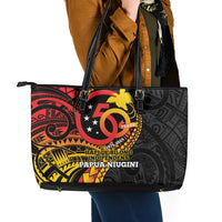 Papua New Guinea Tribal Tattoo Leather Tote Bag 50th Independence Anniversary