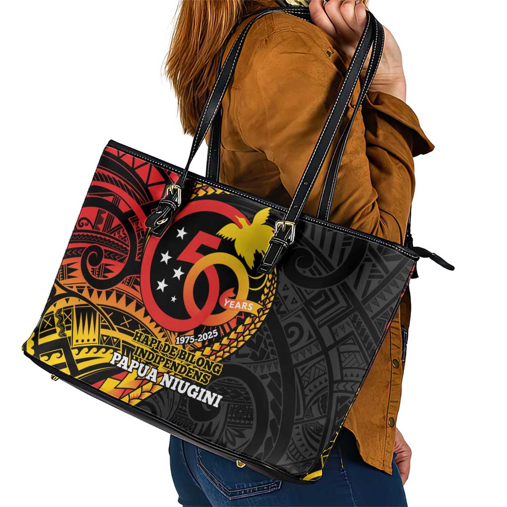 Papua New Guinea Tribal Tattoo Leather Tote Bag 50th Independence Anniversary