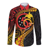 Papua New Guinea Tribal Tattoo Long Sleeve Button Shirt 50th Independence Anniversary