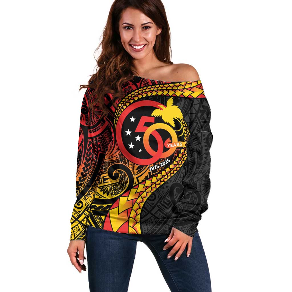 Papua New Guinea Tribal Tattoo Off Shoulder Sweater 50th Independence Anniversary