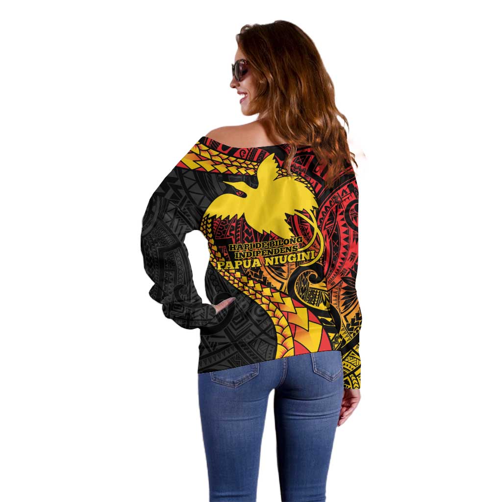 Papua New Guinea Tribal Tattoo Off Shoulder Sweater 50th Independence Anniversary