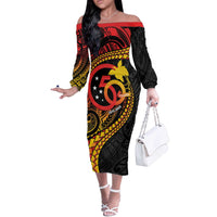 Papua New Guinea Tribal Tattoo Off The Shoulder Long Sleeve Dress 50th Independence Anniversary