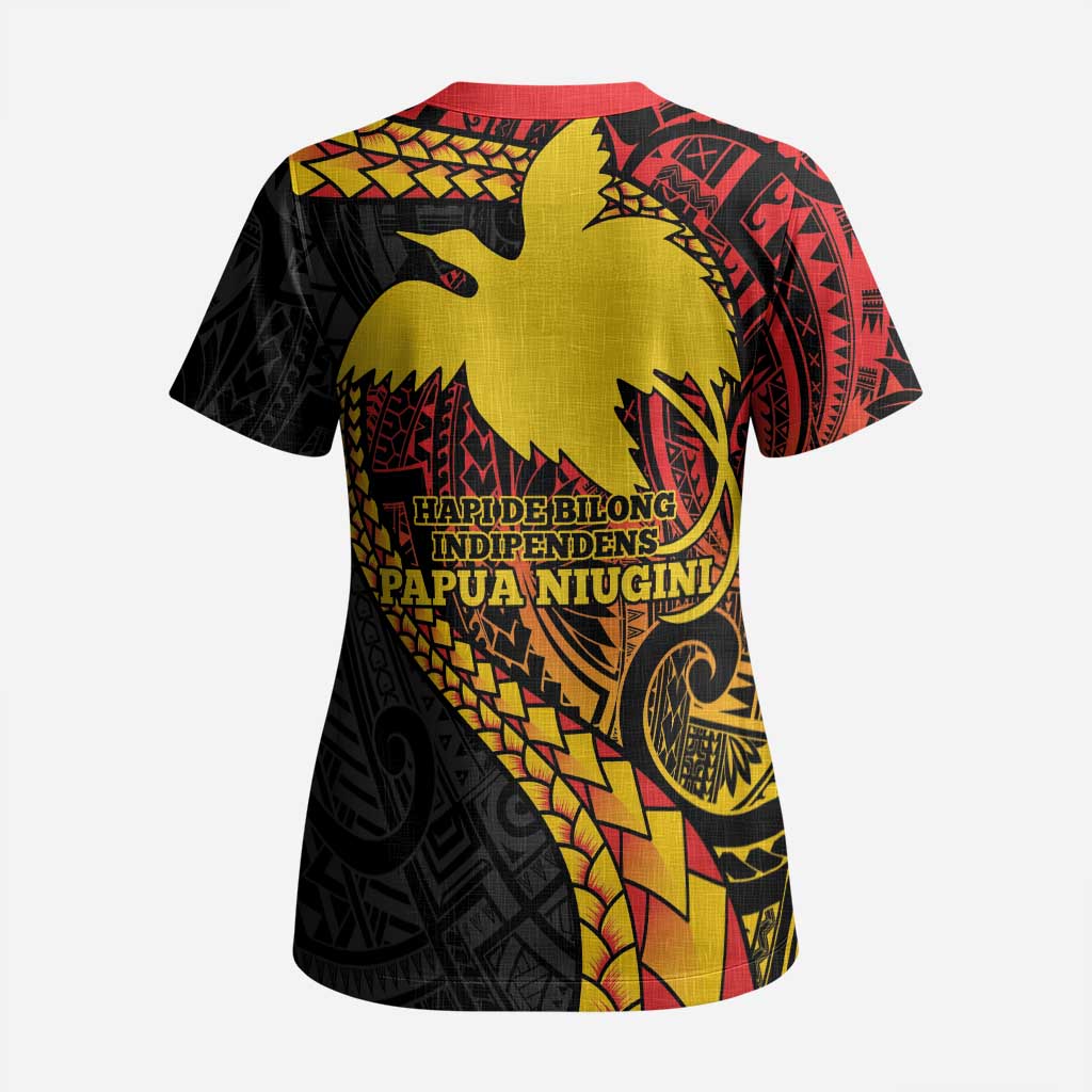 Papua New Guinea Tribal Tattoo Scrub Top 50th Independence Anniversary - Polynesian Pride