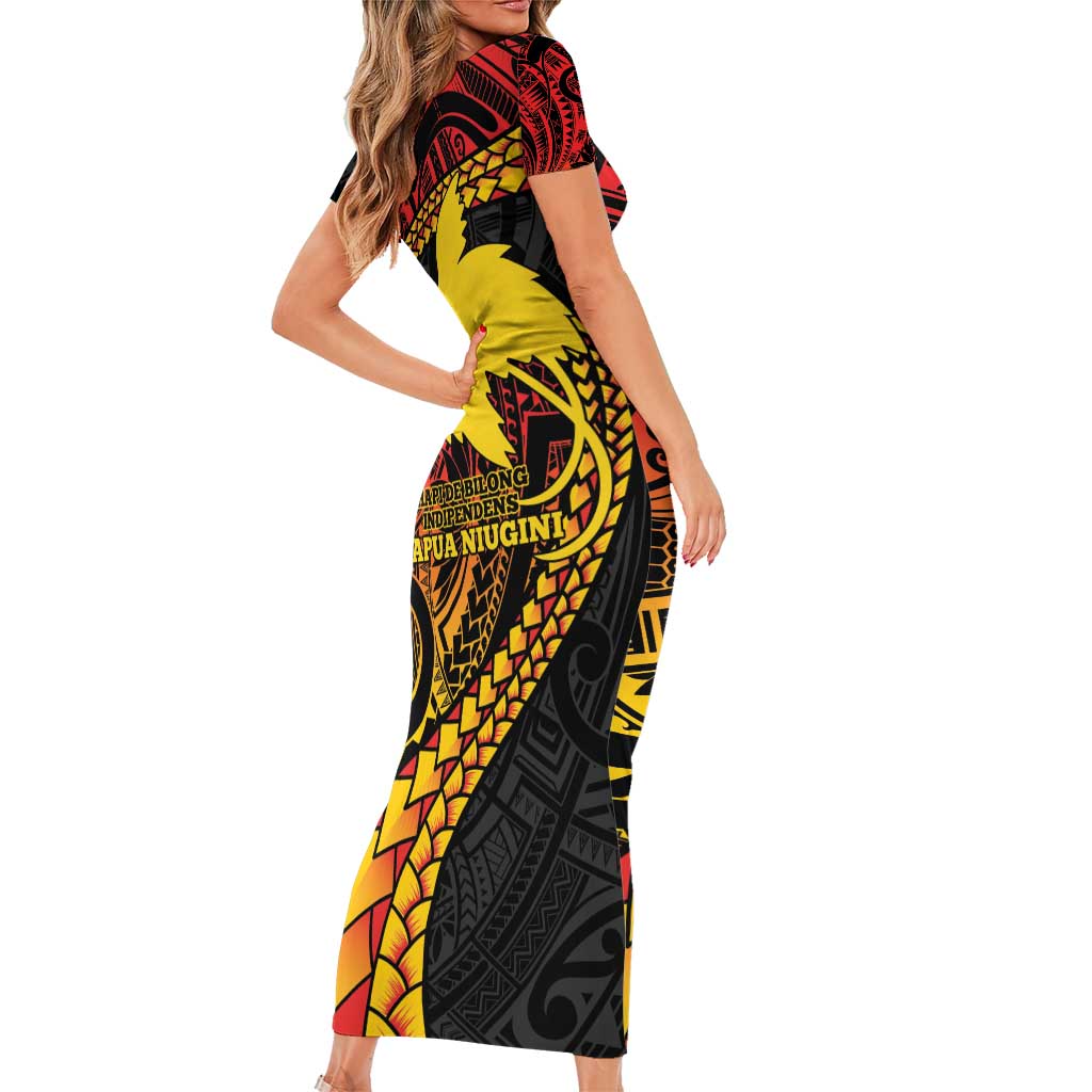 Papua New Guinea Tribal Tattoo Short Sleeve Bodycon Dress 50th Independence Anniversary