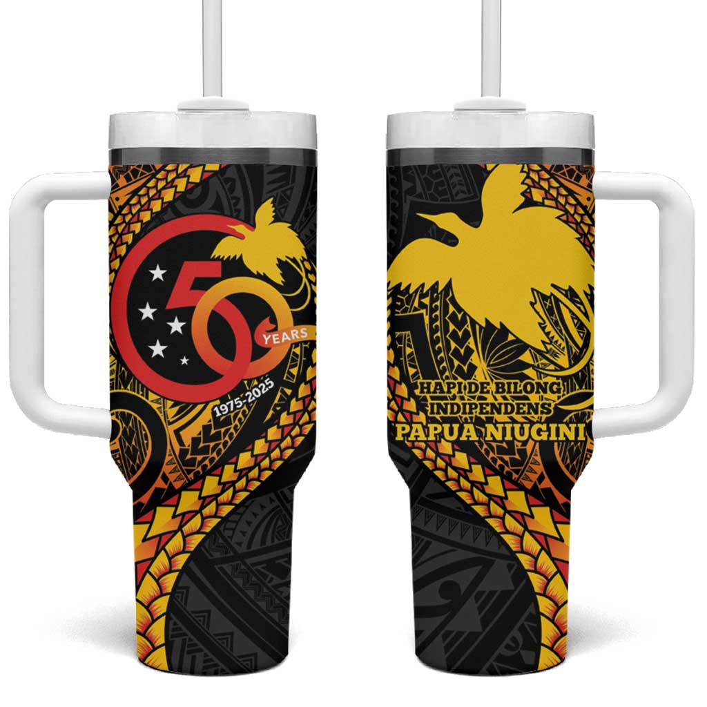 Papua New Guinea Tribal Tattoo Tumbler With Handle 50th Independence Anniversary