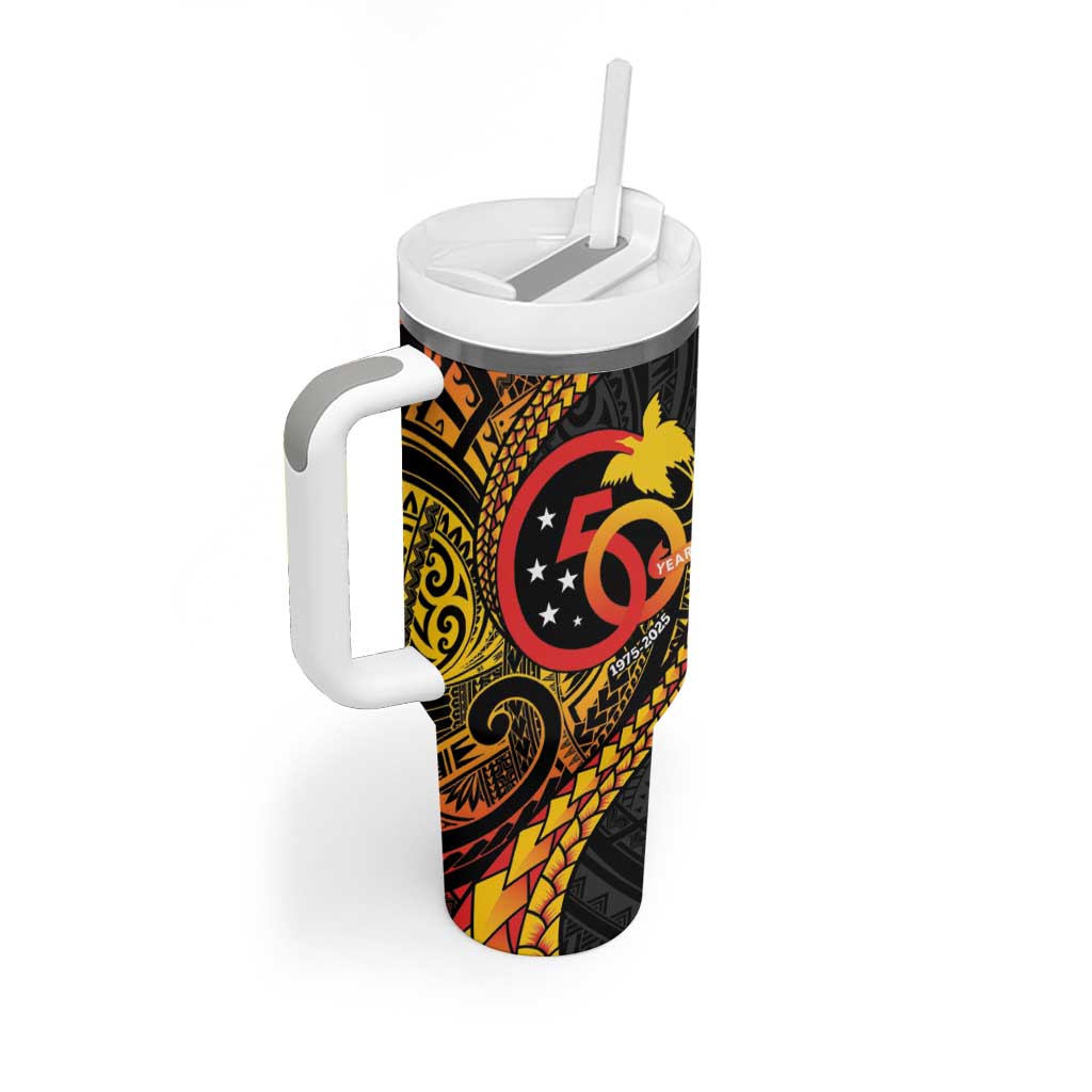 Papua New Guinea Tribal Tattoo Tumbler With Handle 50th Independence Anniversary