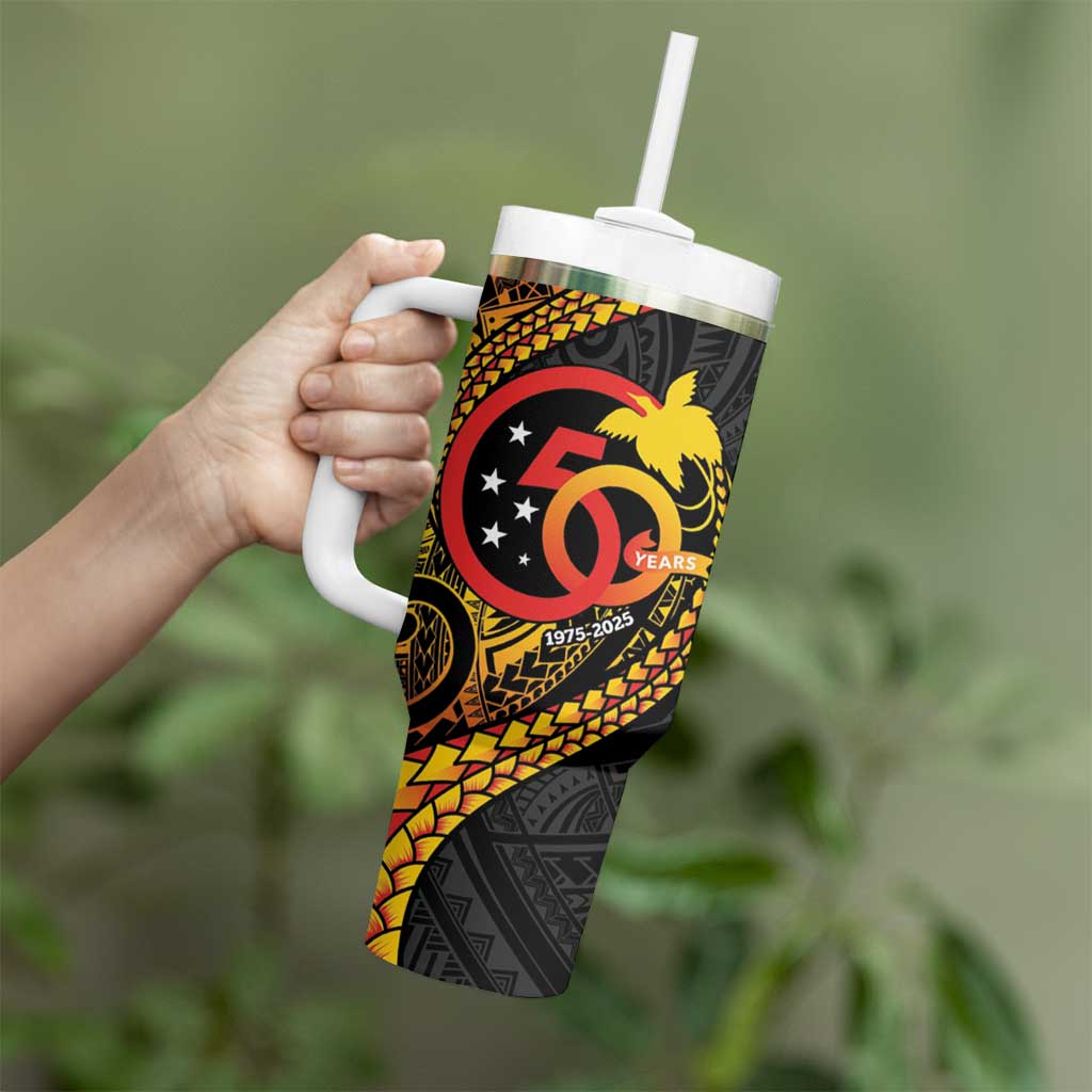 Papua New Guinea Tribal Tattoo Tumbler With Handle 50th Independence Anniversary