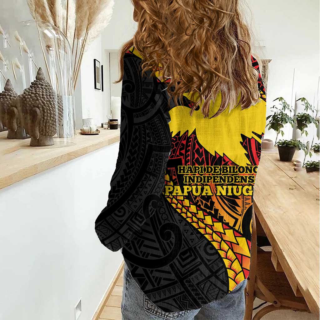 Papua New Guinea Tribal Tattoo Women Casual Shirt 50th Independence Anniversary