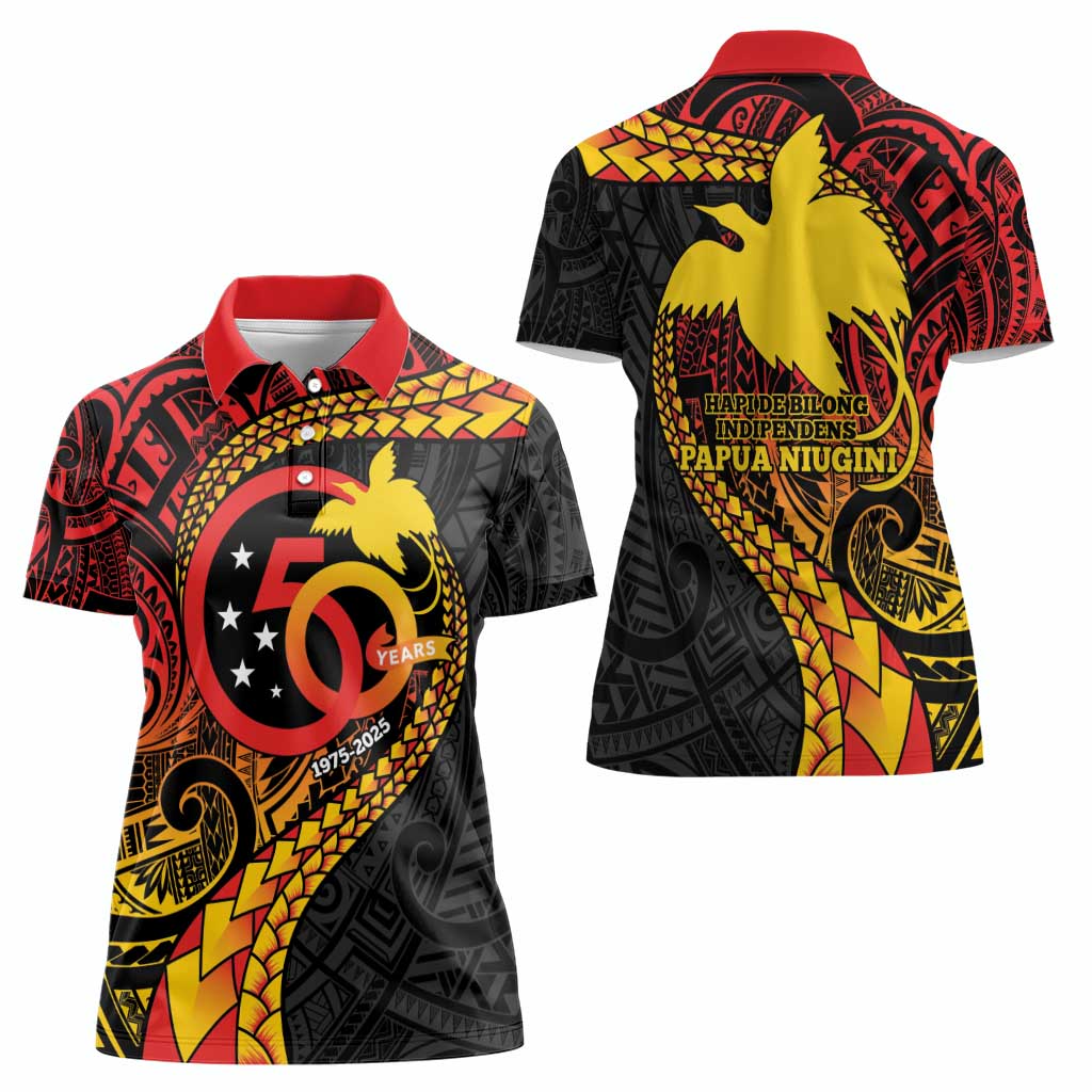 Papua New Guinea Tribal Tattoo Women Polo Shirt 50th Independence Anniversary
