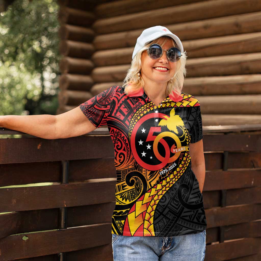 Papua New Guinea Tribal Tattoo Women Polo Shirt 50th Independence Anniversary