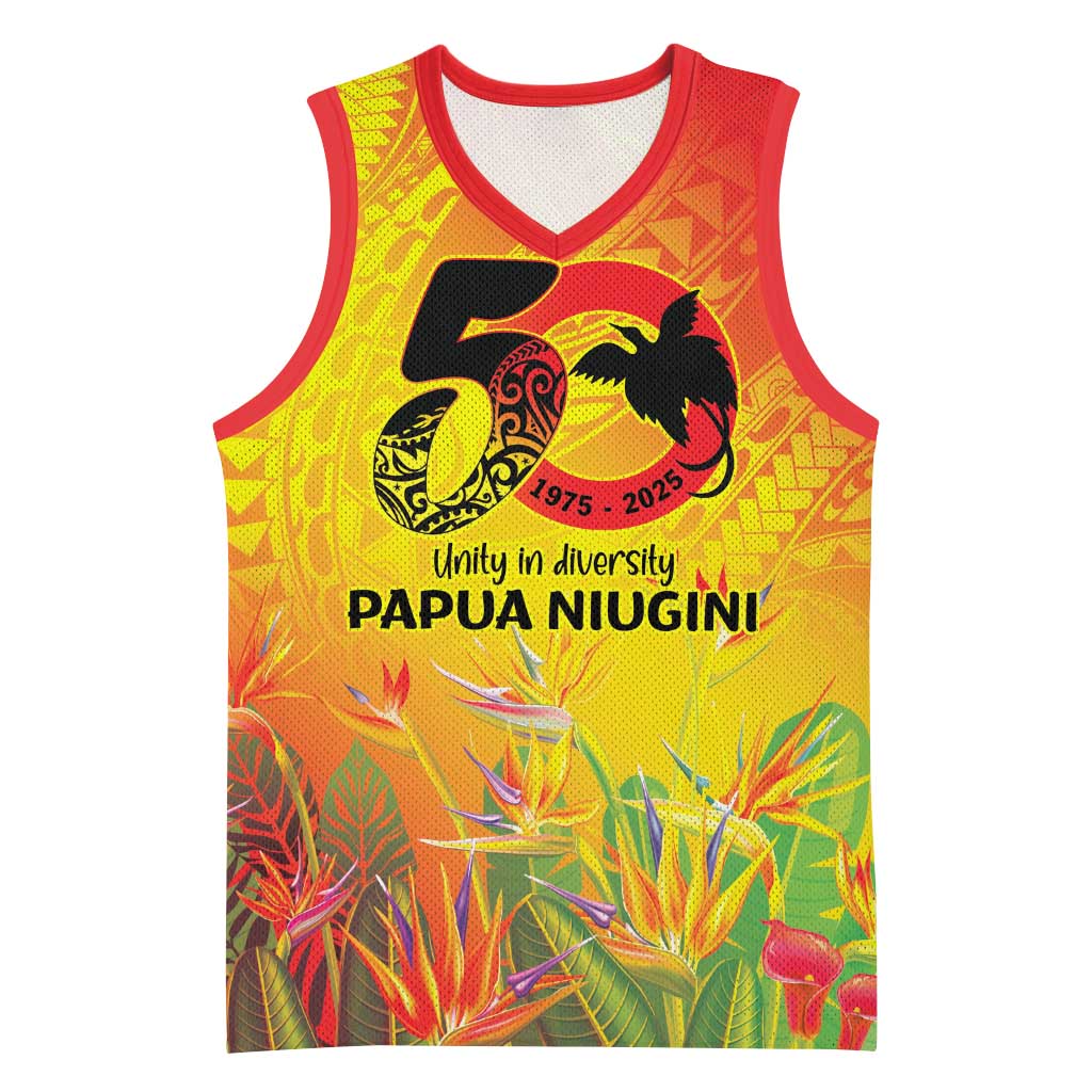 Papua New Guinea Unity in Diversity Basketball Jersey 50th Indipendens Papua Niugini LT9 Unisex Gold - Polynesian Pride