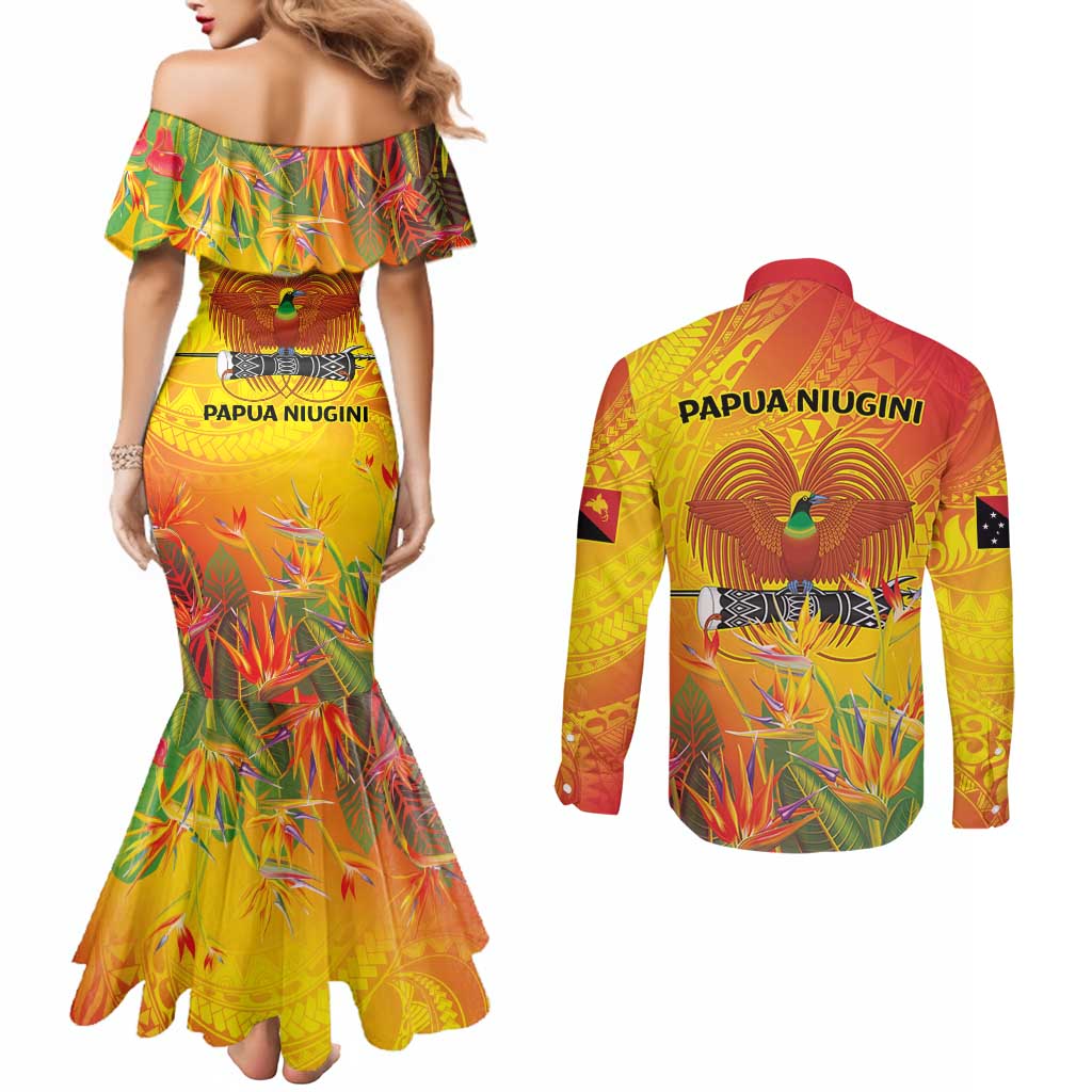 Papua New Guinea Unity in Diversity Couples Matching Mermaid Dress and Long Sleeve Button Shirt 50th Indipendens Papua Niugini