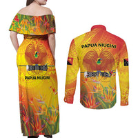 Papua New Guinea Unity in Diversity Couples Matching Off Shoulder Maxi Dress and Long Sleeve Button Shirt 50th Indipendens Papua Niugini