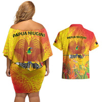 Papua New Guinea Unity in Diversity Couples Matching Off Shoulder Short Dress and Hawaiian Shirt 50th Indipendens Papua Niugini