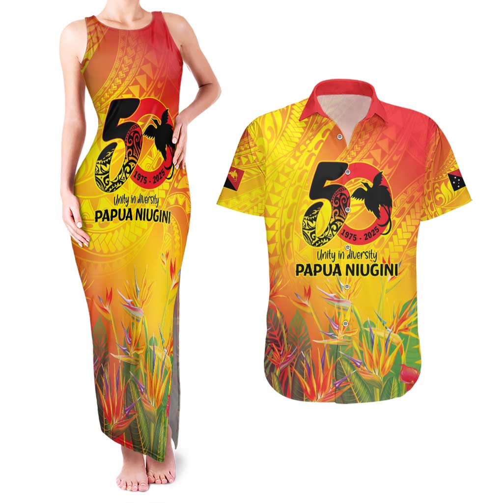 Papua New Guinea Unity in Diversity Couples Matching Tank Maxi Dress and Hawaiian Shirt 50th Indipendens Papua Niugini