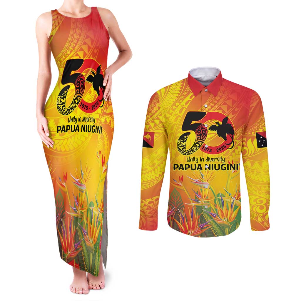 Papua New Guinea Unity in Diversity Couples Matching Tank Maxi Dress and Long Sleeve Button Shirt 50th Indipendens Papua Niugini