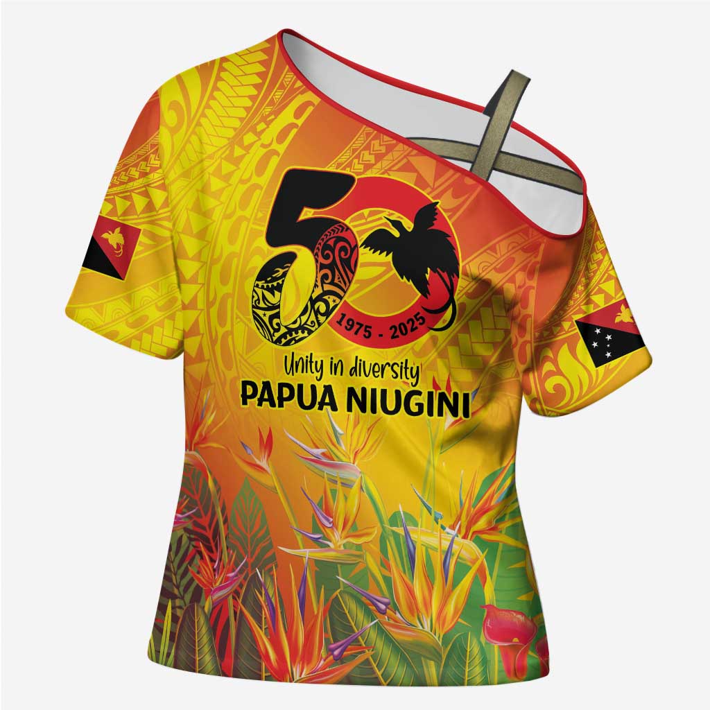 Papua New Guinea Unity in Diversity Cross Shoulder Shirt 50th Indipendens Papua Niugini LT9 Female Gold - Polynesian Pride