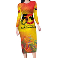Papua New Guinea Unity in Diversity Long Sleeve Bodycon Dress 50th Indipendens Papua Niugini