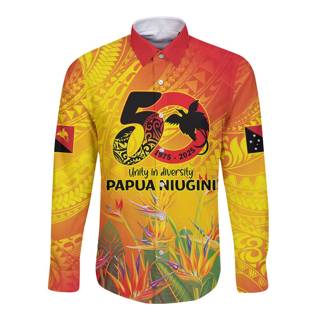 Papua New Guinea Unity in Diversity Long Sleeve Button Shirt 50th Indipendens Papua Niugini