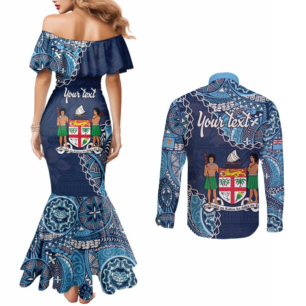 Personalised Fiji 54th Anniversary Couples Matching Mermaid Dress and Long Sleeve Button Shirt Siga Ni Bula Galala Marautaki O Viti LT9