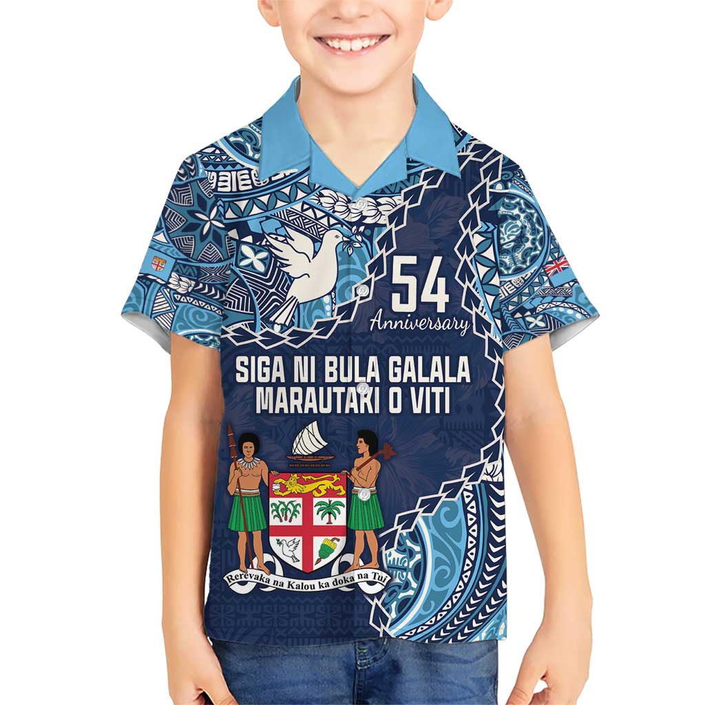 Personalised Fiji 54th Anniversary Kid Hawaiian Shirt Siga Ni Bula Galala Marautaki O Viti LT9
