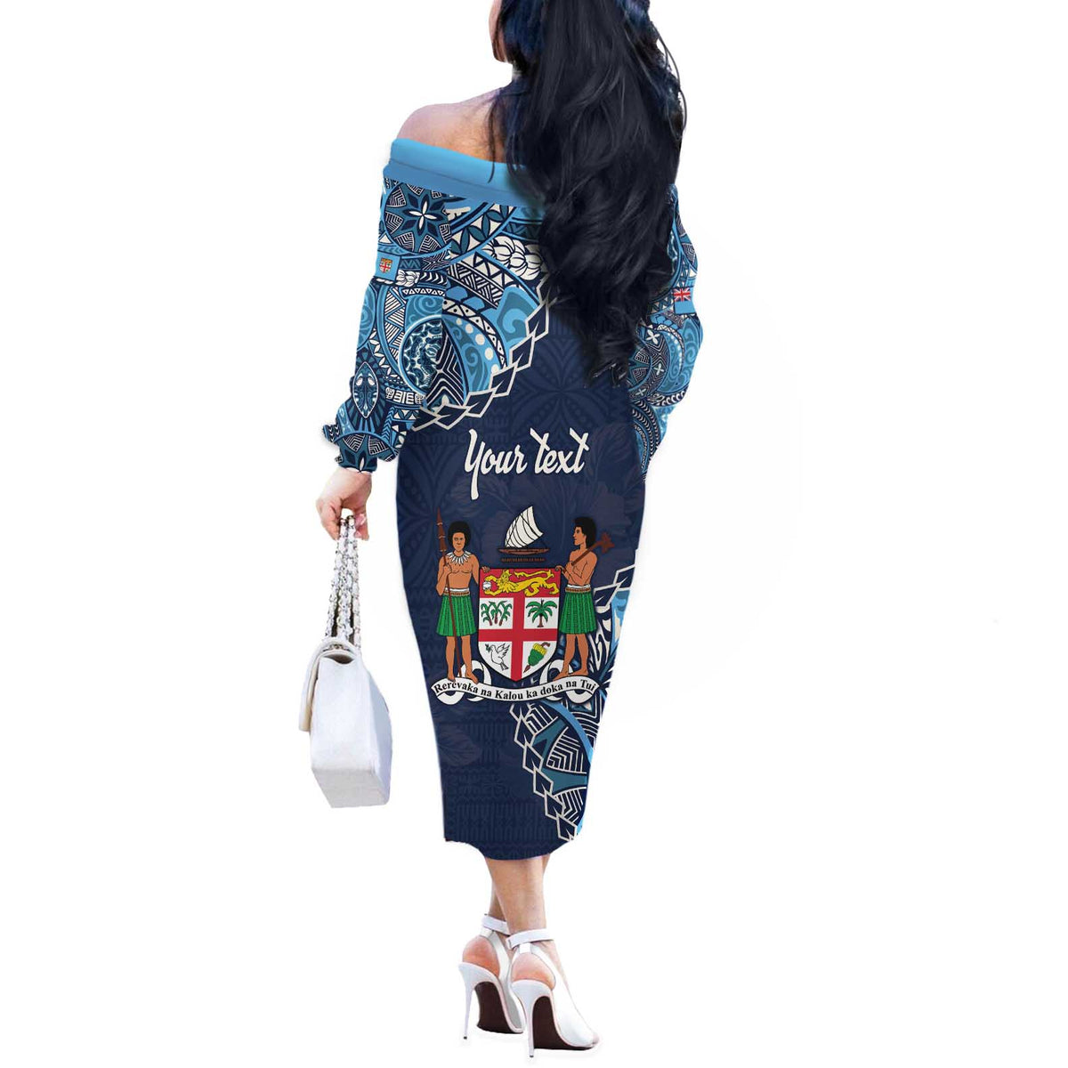 Personalised Fiji 54th Anniversary Off The Shoulder Long Sleeve Dress Siga Ni Bula Galala Marautaki O Viti LT9