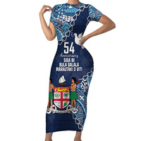 Personalised Fiji 54th Anniversary Short Sleeve Bodycon Dress Siga Ni Bula Galala Marautaki O Viti LT9