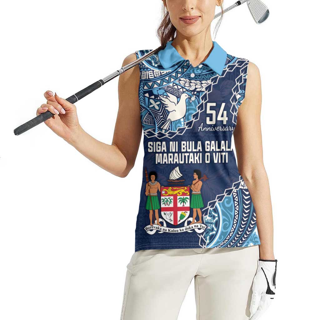 Personalised Fiji 54th Anniversary Women Sleeveless Polo Shirt Siga Ni Bula Galala Marautaki O Viti LT9