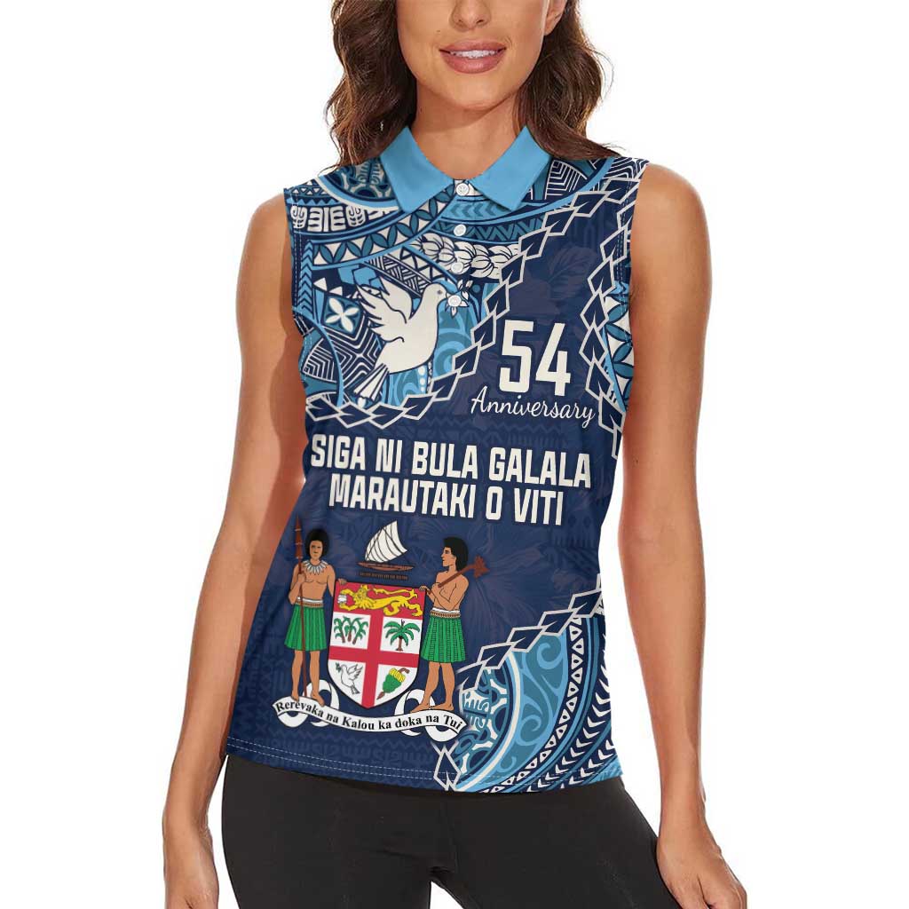 Personalised Fiji 54th Anniversary Women Sleeveless Polo Shirt Siga Ni Bula Galala Marautaki O Viti LT9