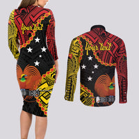 Personalised Papua New Guinea 49th Anniversary Couples Matching Long Sleeve Bodycon Dress and Long Sleeve Button Shirt Hapi De bilong Indipendens Papua Niugini