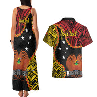 Personalised Papua New Guinea 49th Anniversary Couples Matching Tank Maxi Dress and Hawaiian Shirt Hapi De bilong Indipendens Papua Niugini