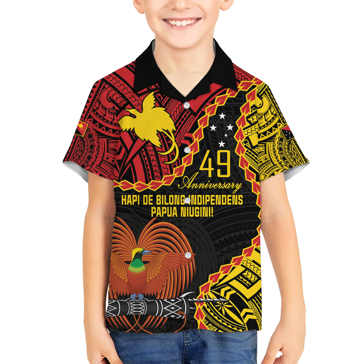 Personalised Papua New Guinea 49th Anniversary Family Matching Summer Maxi Dress and Hawaiian Shirt Hapi De bilong Indipendens Papua Niugini