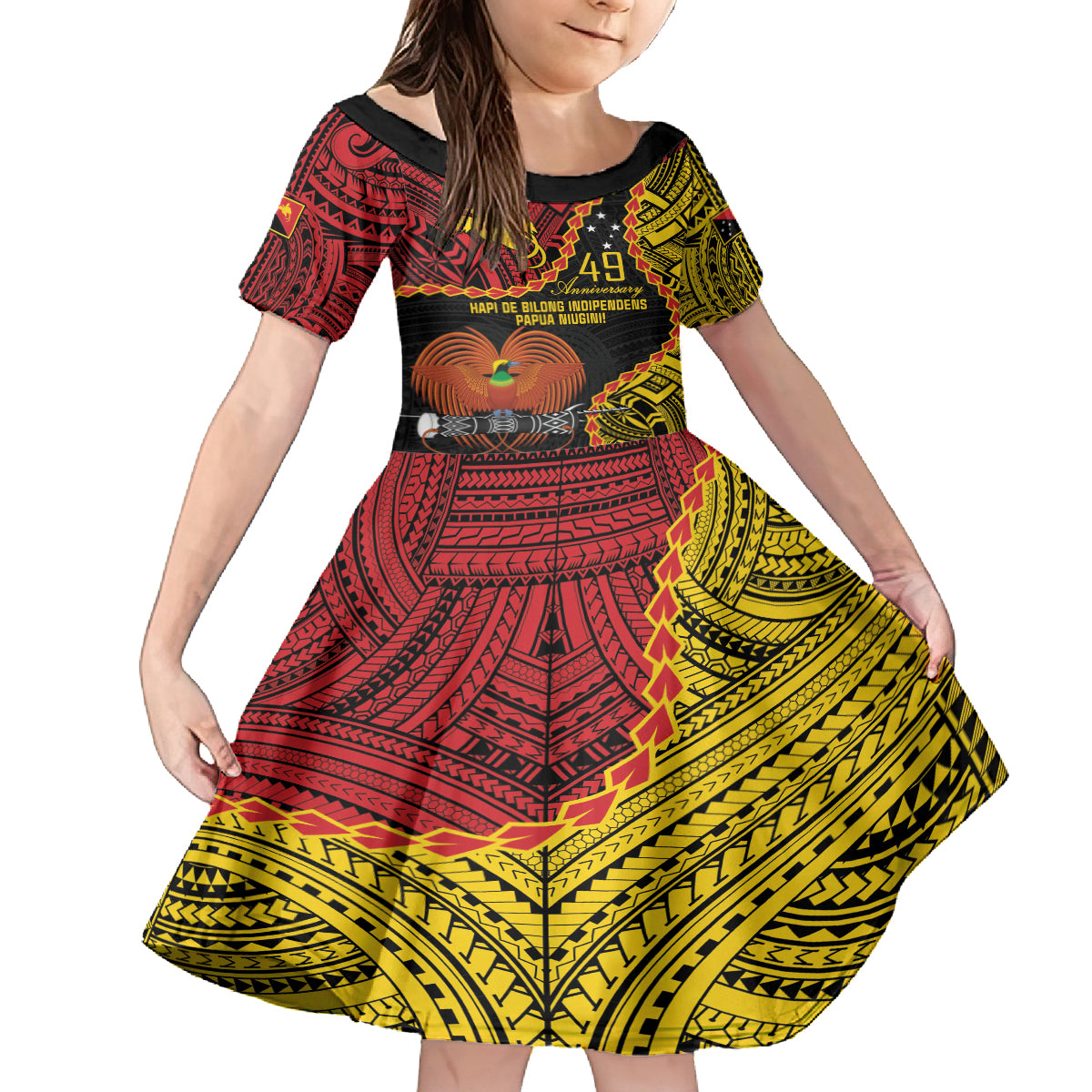 Personalised Papua New Guinea 49th Anniversary Kid Short Sleeve Dress Hapi De bilong Indipendens Papua Niugini