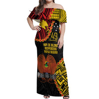 Personalised Papua New Guinea 49th Anniversary Off Shoulder Maxi Dress Hapi De bilong Indipendens Papua Niugini LT9 Women Black - Polynesian Pride