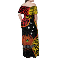 Personalised Papua New Guinea 49th Anniversary Off Shoulder Maxi Dress Hapi De bilong Indipendens Papua Niugini LT9 - Polynesian Pride