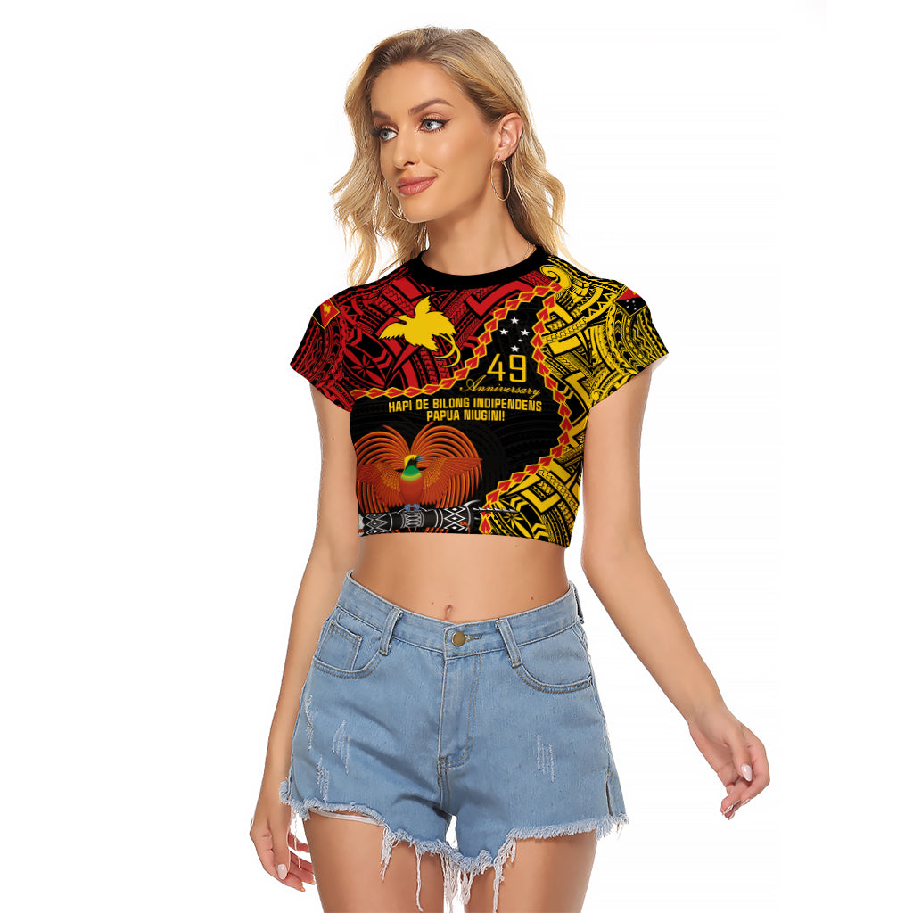 Personalised Papua New Guinea 49th Anniversary Raglan Cropped T Shirt Hapi De bilong Indipendens Papua Niugini