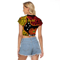 Personalised Papua New Guinea 49th Anniversary Raglan Cropped T Shirt Hapi De bilong Indipendens Papua Niugini